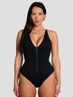 Ta3 Cheeky Plungey Zip Zip-Front One-Piece Black Swimsuit